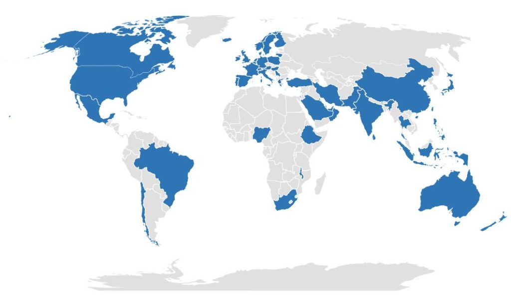 image of world showing Countries of Submitting Authors 2019